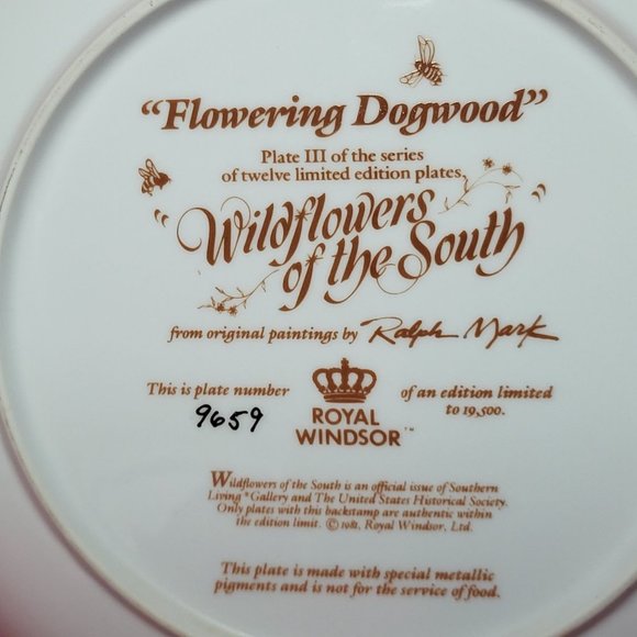 VTG Decorative Plate Royal Windsor Flowering Dogwood Wildflowers of the South - Picture 4 of 11